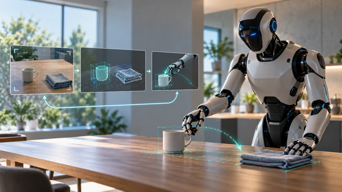 Robot personnel générique réalisant une tâche de table avec une projection de raisonnement spatial